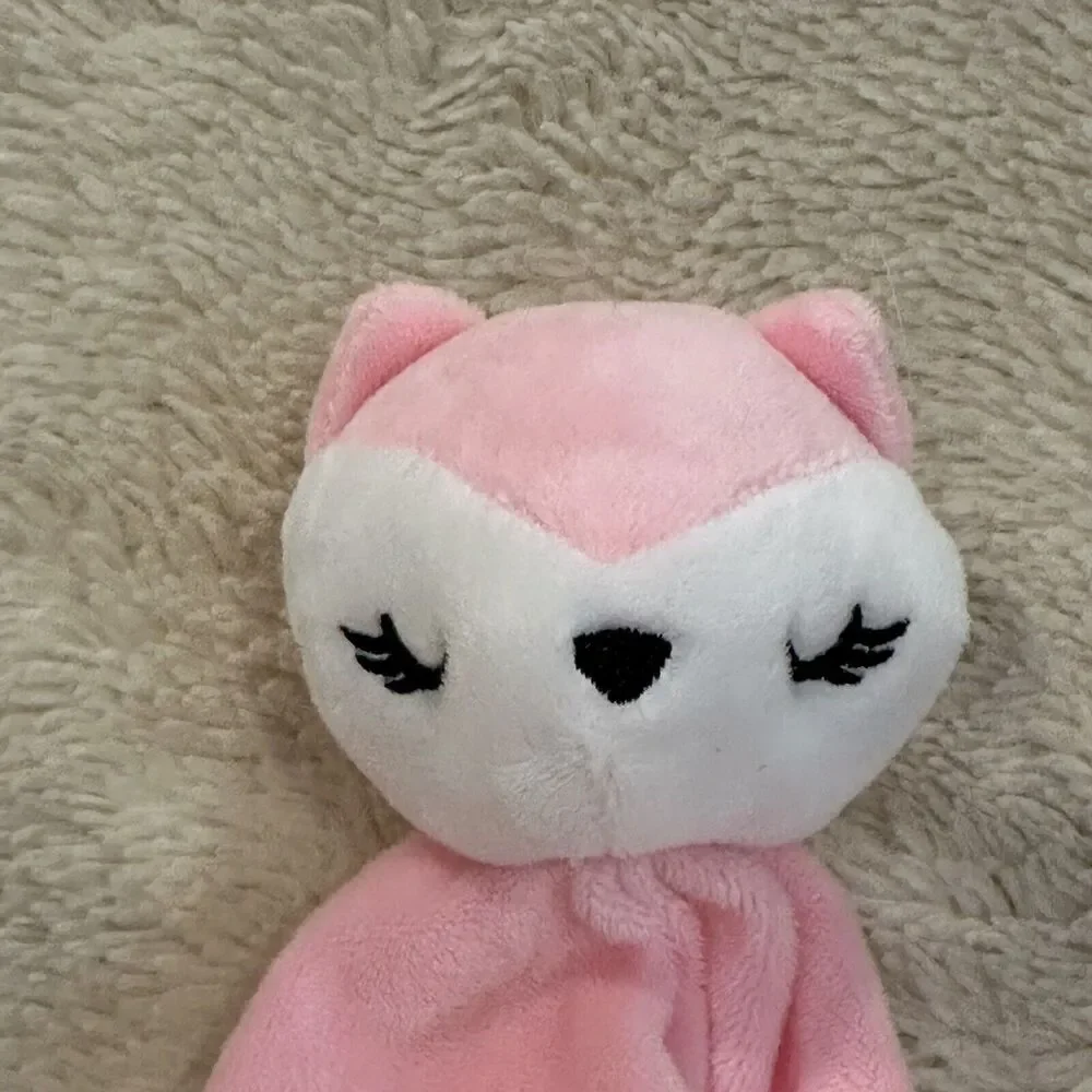 Small Pink White Fox Girls Baby Lovey 11” Plush Security Blanket Toy